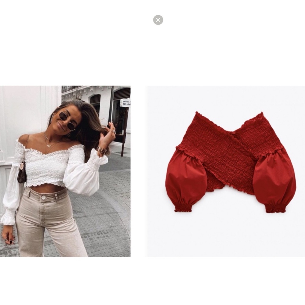 🆕 Zara Red Off-Shoulder Smocked Top
